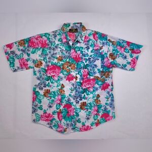 Bermuda Run Vintage 90s Tropical Floral Cotton Button Down Camp Shirt Medium